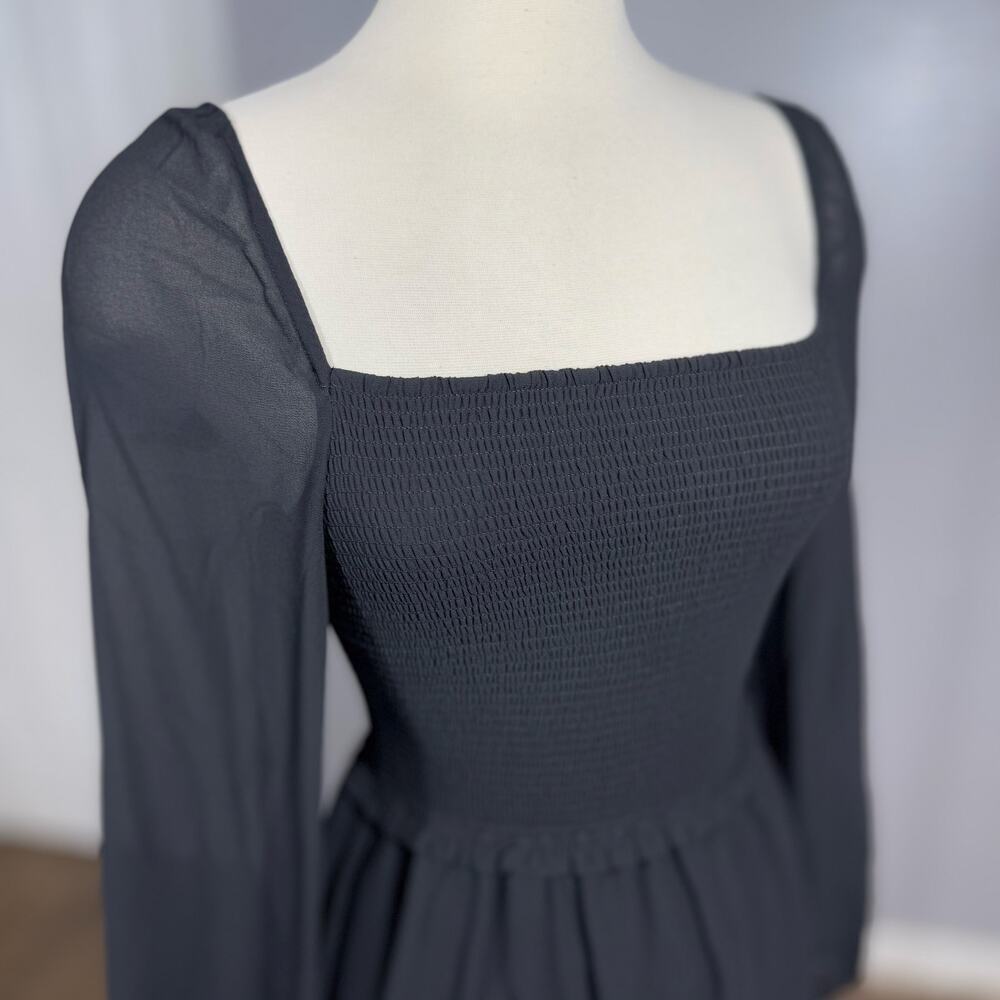 Quince Chiffon Smoked Mini Dress, Black, S - Picture 2 of 7